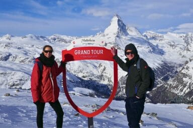 Arno and Annika at the Rothorn summit above Zermatt, with the Matterhorn in the background.