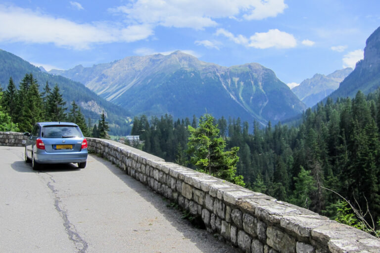 Car at the Albula Pass road