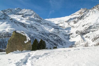 Wintry view of the Palü Glacier as seen near the station of Alp Grüm.