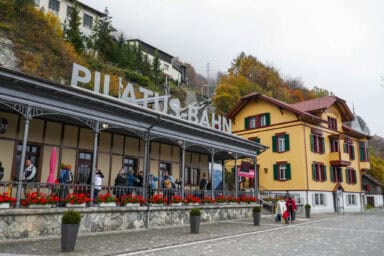 The valley station of the funiculars to Pilatus in Alpnachstad.