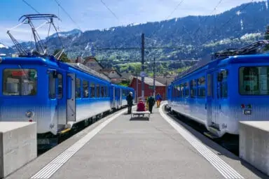 Trains to Rigi at railway station Arth-Goldau