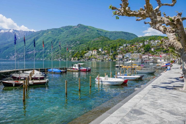 Boulevard with sailboats in Ascona, Lake Maggiore