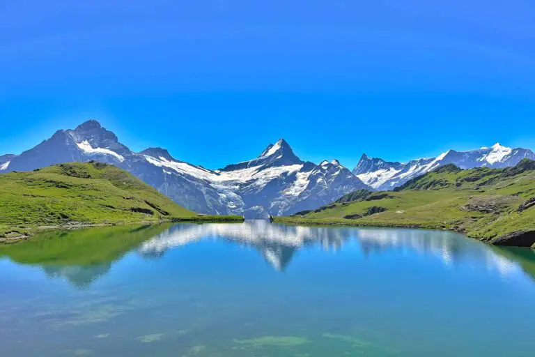 Reflection of Schreckhorn and Finsteraarhorn in Bachalpsee