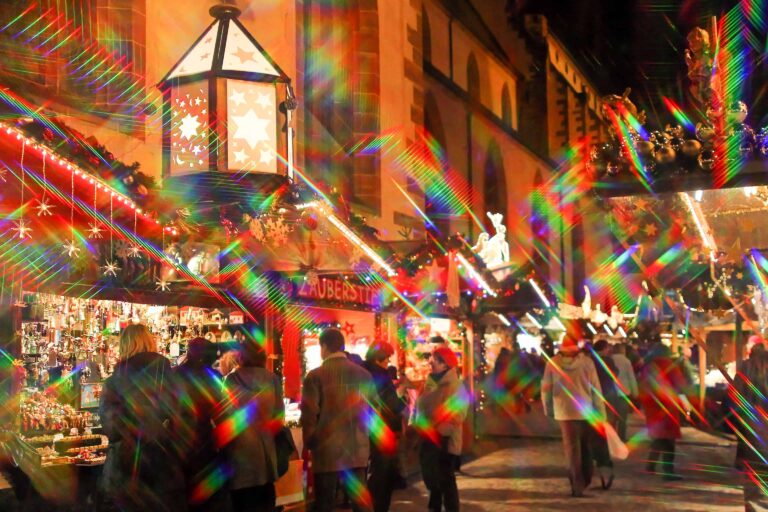 Illuminated stalls at the Basel Christmas market