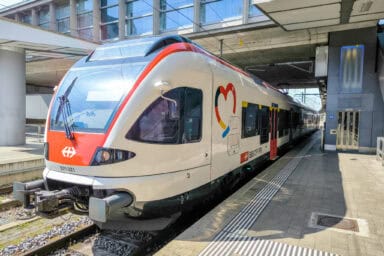 Regional train of the SBB at the main station of Basel.