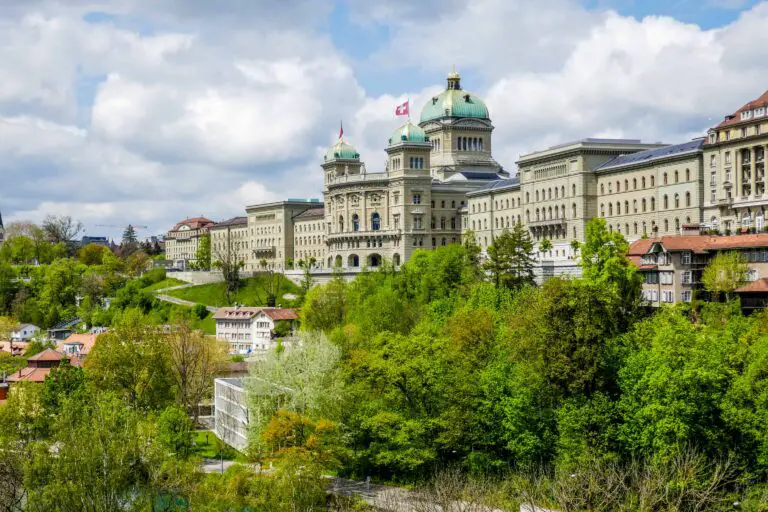 The Parliament Building in Bern, seen from the Kirchfeld Bridge