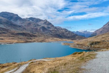 The Bernina Pass and Lago Bianco in fall.
