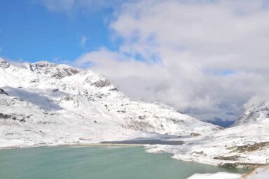 Bernina Pass with Lago Bianco in snow