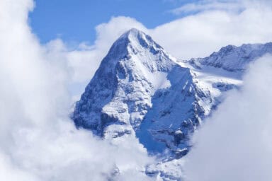 The Eiger surrounded by clouds, seen from Birg.