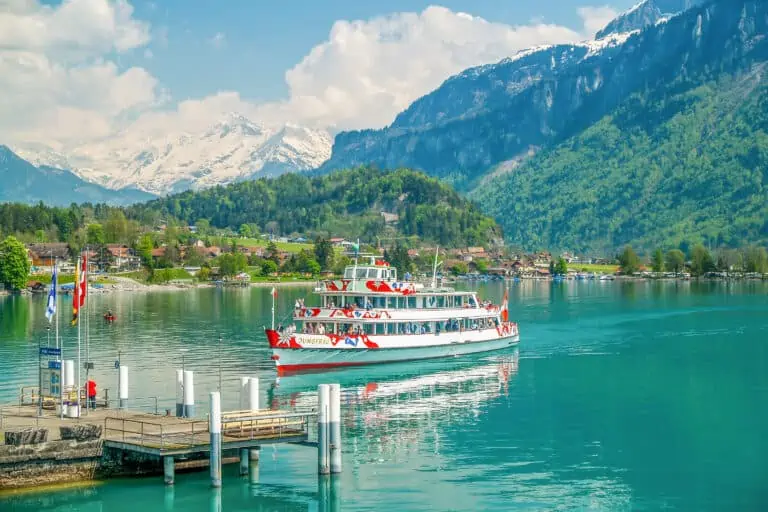 Passenger ferry at Lake Brienz arriving at dock in Brienz