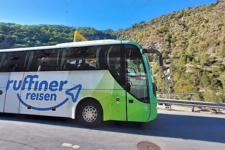 Group tour bus between Brig and Fiesch, Rhone Valley
