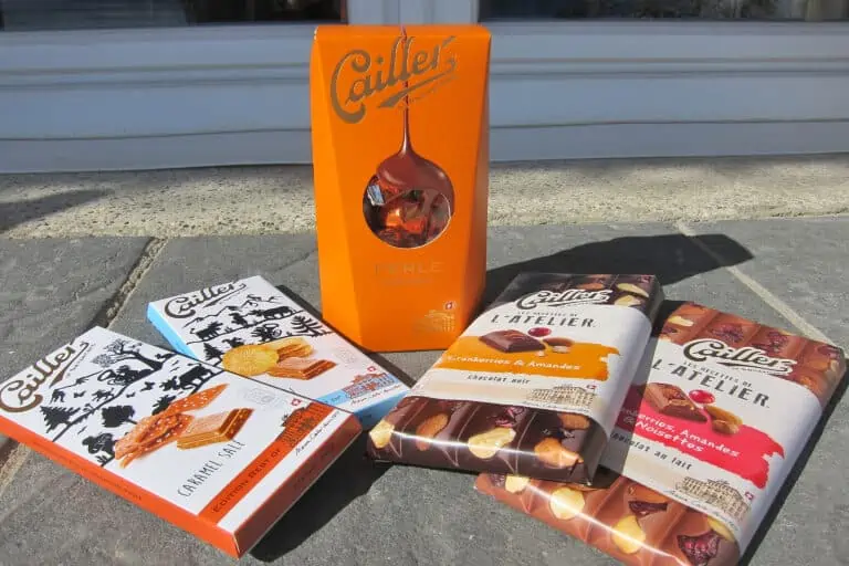 Cailler chocolate products in sunlight in Corseaux