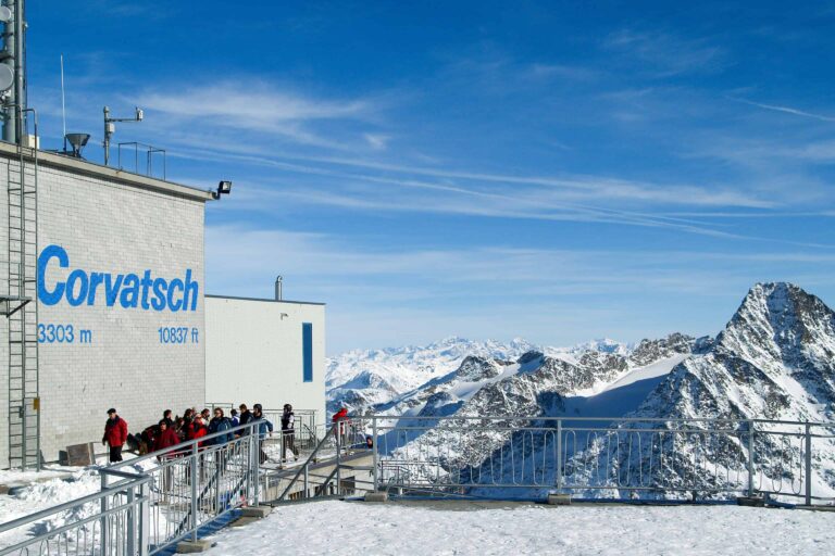 Snowy mountain tops seen from Corvatsch in the Upper Engadine