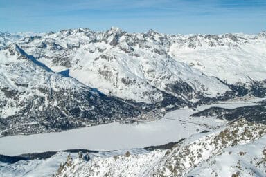 The Upper Engadine in winter, seen from the mountain Corvatsch.