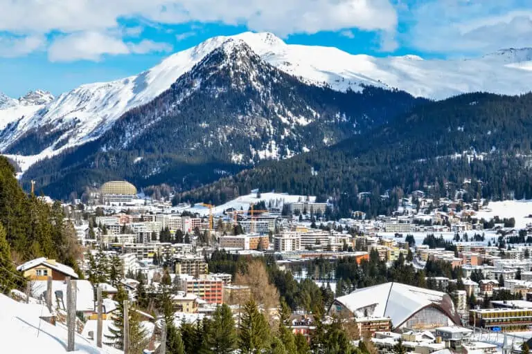 Winter view of ski resort Davos in canton of Graubünden