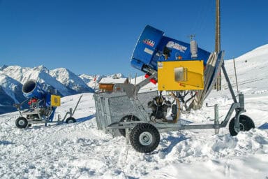 Snow cannons are used to optimize ski runs.