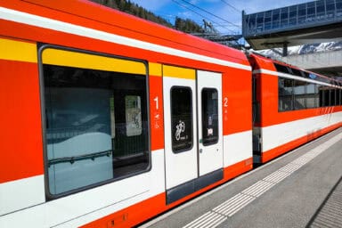 1st and 2nd class indication at the doors of an MGB train at Fiesch.