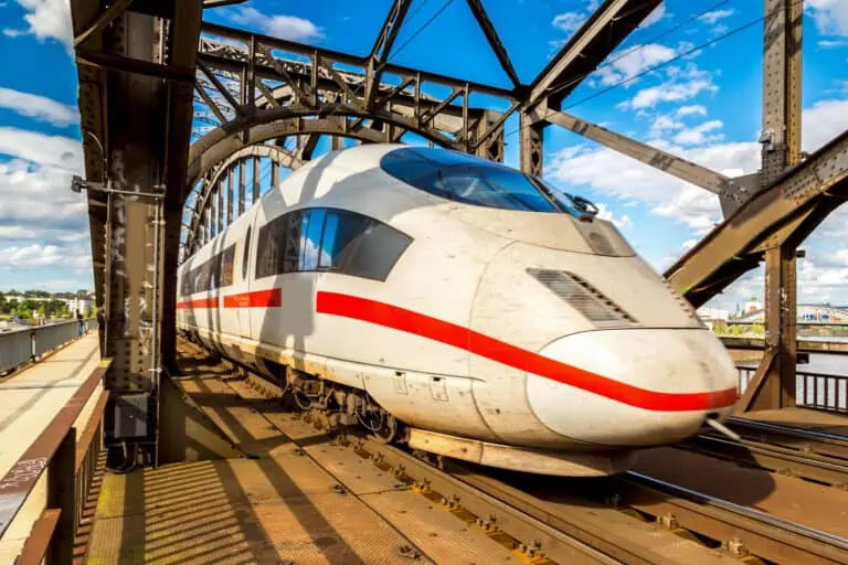 German ICE train at bridge in Frankfurt