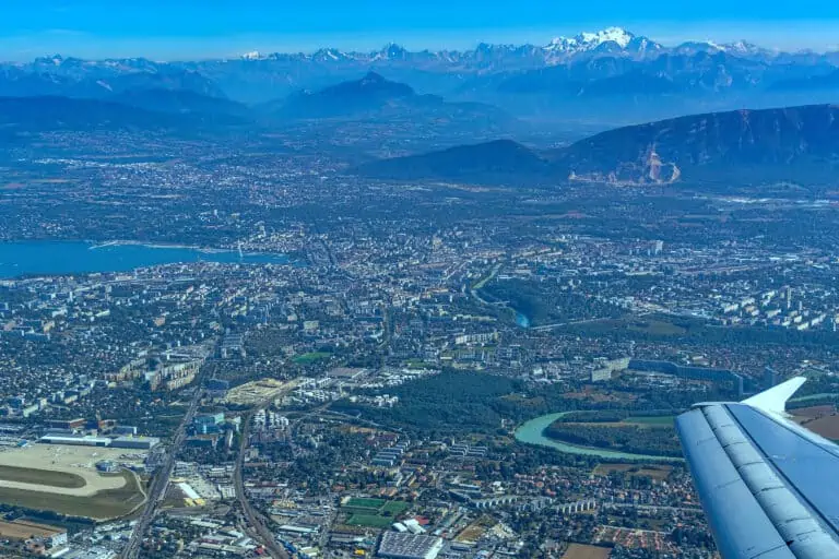 Aerial view of Geneva and airport from plane