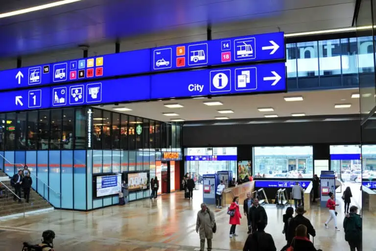Directional signs in hall of Genève Cornavin station