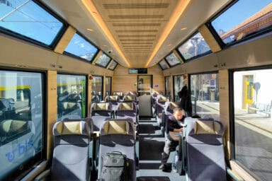 1st class interior of the GoldenPass Express.