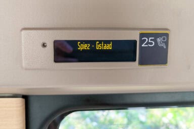 Digital seat reservation display in the GoldenPass Express Prestige class.