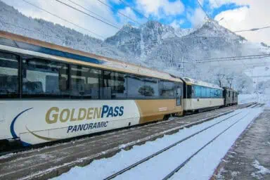 GoldenPass Panoramic train at the rail station of Montbovon.