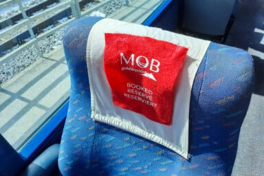 Seat reservation indicated on the headrest of GoldenPass Panoramic seat.