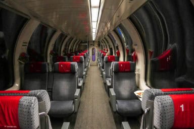 The Gotthard Panorama Express train crosses the Gotthard Tunnel.