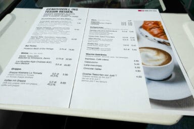 You can order drinks and snacks on board the Gotthard Panorama Express.