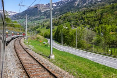 The Gotthard Panorama Express train between Bellinzona and Airolo.