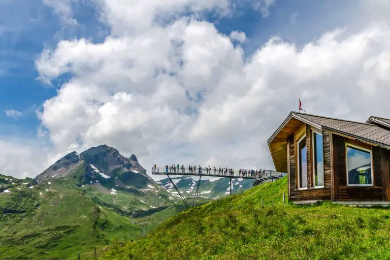 Tourists at Peak Walk platform, Grindelwald-First