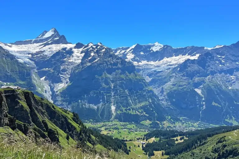 Grindelwald valley and surrounding mountains from First