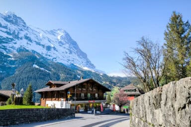 The Eiger North Face towers above the village of Grindelwald.
