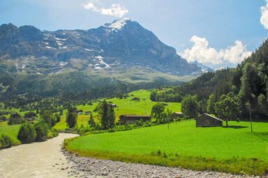 Eiger North Face and Schwarze Lütschine river in Grindelwald