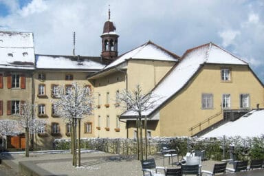 The beautiful courtyard of the Gruyères castle.