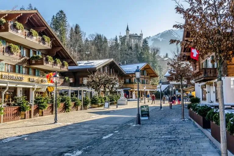 Main street of Gstaad in winter