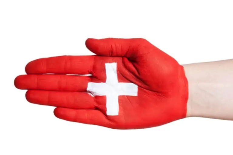 Hand with Swiss flag