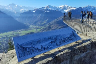 Mountain panorama, including the Jungfrau, from Harder Kulm.