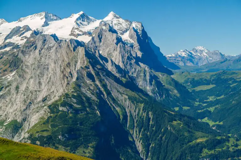 Rosenlaui valley towards Grindelwald, Wetterhorn and Eiger from Hasliberg