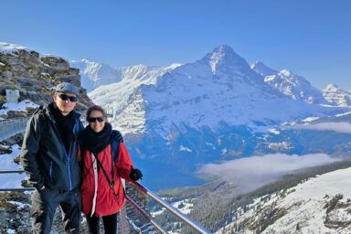 Arno and Annika at the Cliff Walk on Grindelwald-First.