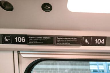 Indication of seat reservations on ICE train.
