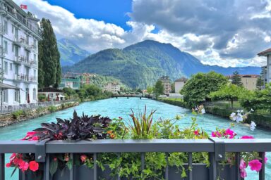River Aare and postbus in Interlaken