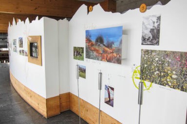 Infowand in der Käserei La Maison du Gruyère.