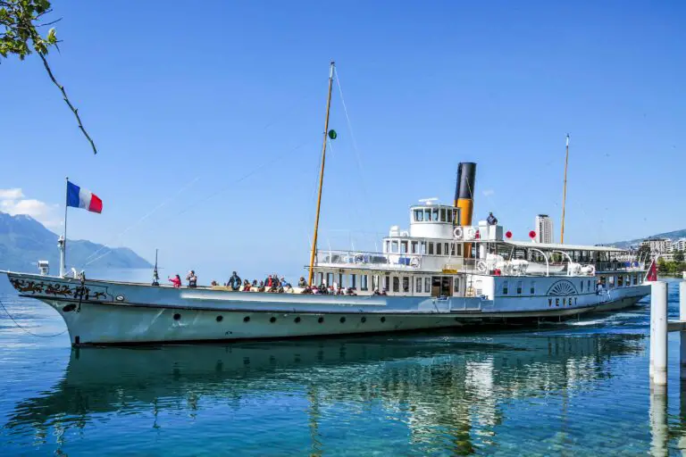 Steam boat on Lake Geneva seen from Territet