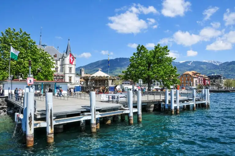 Quay and boat dock of Vevey on Lake Geneva