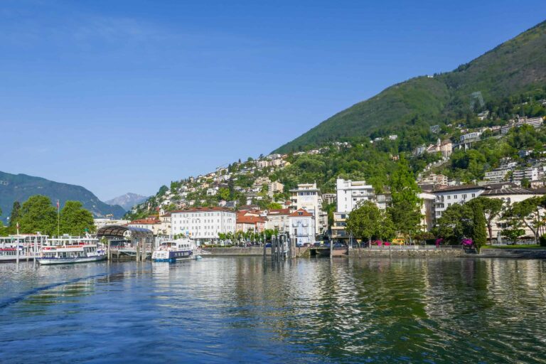 Locarno with boat dock seen from Lago Maggiore