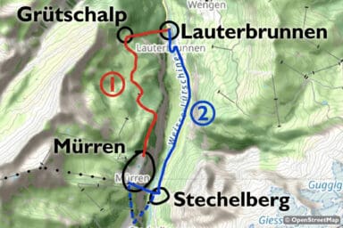 Lauterbrunnen to Mürren routes