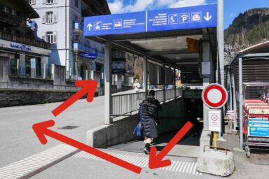 Der einfache Weg vom Bahnhof Lauterbrunnen zur Talstation der Seilbahn zur Grütschalp.