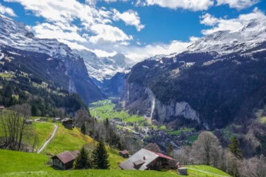 View of the Lauterbrunnen Valley and the Breithorn from the train to Wengen.